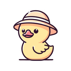 cute yellow duck wearing hat cartoon icon character