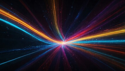 A mesmerizing digital abstract artwork featuring vibrant, neon-colored light trails flowing in dynamic, wavy patterns against a dark background