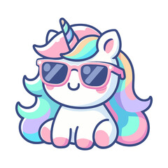 Naklejka premium cute unicorn wearing sunglasses cartoon icon character