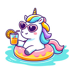 cute unicorn wearing rubber swim cartoon icon character
