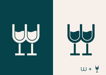 letter w with glass cocktail logo.W letter and glass of wine combination. Logo design.