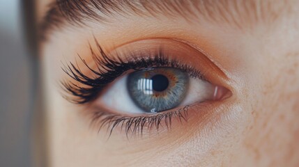 Obraz premium A close up of an eye with thick eyelashes