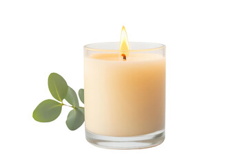 A serene candle with a warm glow, perfect for creating a relaxing atmosphere in any space isolate on transparency background