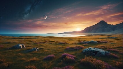 Fototapeta premium Beautiful mountain scene as if on an alien planet