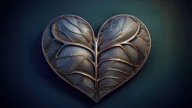 Coraz&oacute;n met&aacute;lico con forma y nervios de hoja