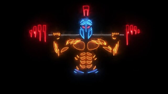 Spartan Warrior Animated Neon Logo - Loop - Overlay Graphic Element