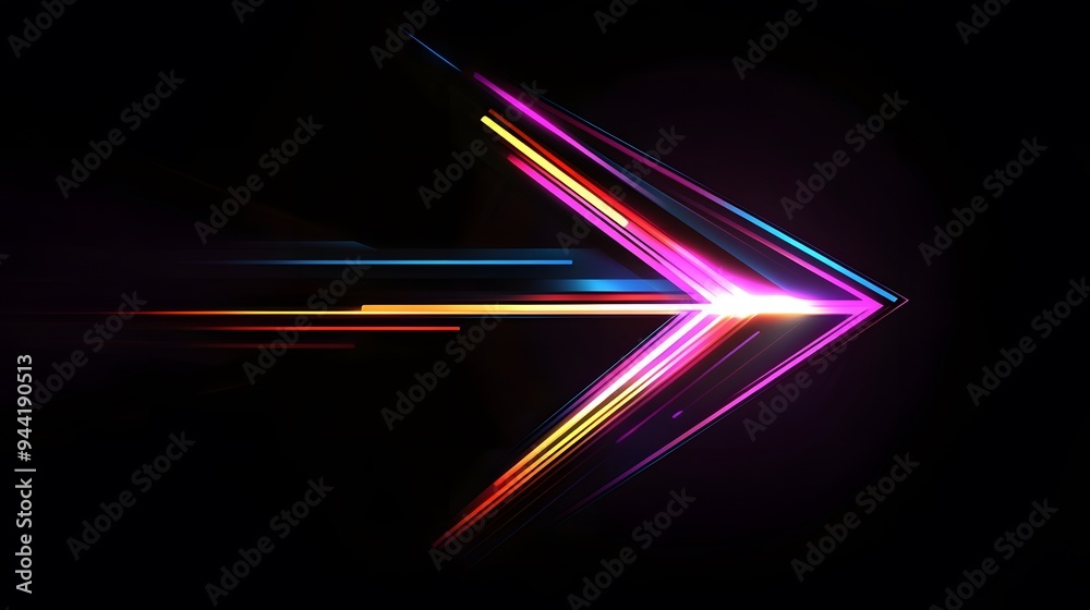 Sticker Neon arrow with bright lights on a dark background.