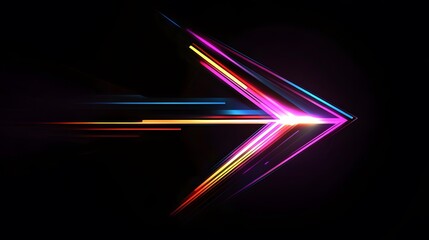 Neon arrow with bright lights on a dark background.