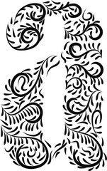 The letter A. Decorative Font with swirls and floral elements. Vintage style.