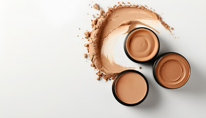 Close up view of Cosmetic liquid foundation with powder on white background