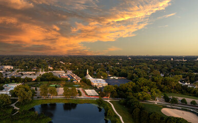 Aerial view Beautiful sunset of Wheaton, Illinois DuPage County