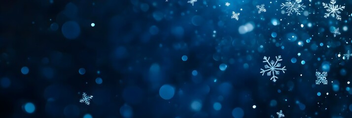 Dark blue background with falling snowflakes, creating an elegant and festive atmosphere for Christmas or New Year celebrations