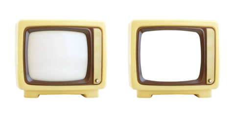 Retro TV boxes isolated on transparent background, cut out