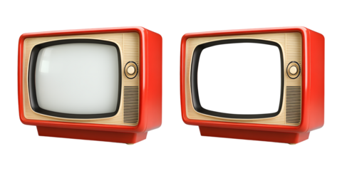 Set of retro TV boxes isolated on transparent background, cut out