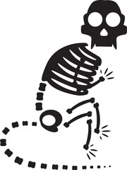 Decayed Halloween little mouse with dried skeleton bones, fairy tale creepy character. Scary ancient fossil of little mouse. Simple black and white Vector isolated on white background