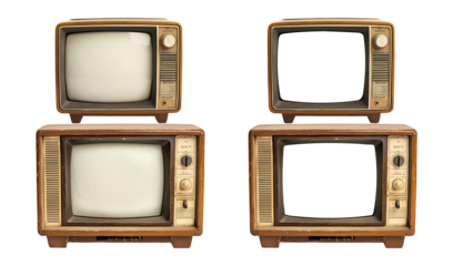Retro TV boxes isolated on transparent background, cut out