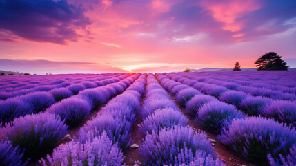Stunning Sunset Over a Lavender Field in the French Countryside