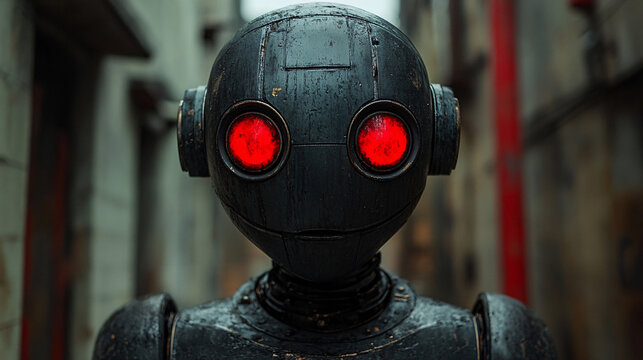 An animatronic robot with a mysterious and scary appearance, invoking horror and fear. It could be used in a haunted house or a science fiction setting.