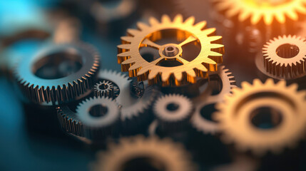 Close-up of metallic gears with intricate designs, highlighting their industrial beauty and engineering prowess.