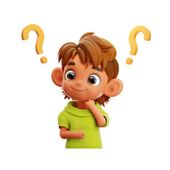 3d illustration Kid Thinking Questions, boy asking