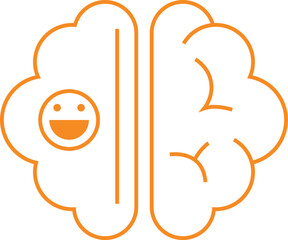 Smiling happy brain icon, mental health, brain care, activity, creativity.