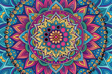 A beautifully crafted artistic mandala featuring vibrant and intricate patterns, presenting a rich tapestry of colors and shapes, perfect for decoration and design inspiration.
