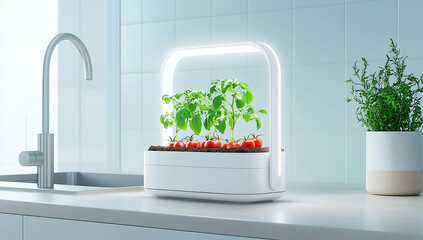 Fresh Lettuce Growing Indoors in Modern White Planter