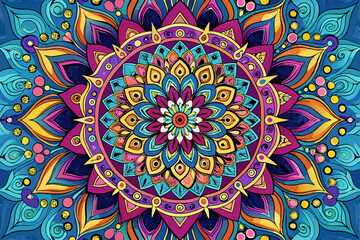A beautifully crafted artistic mandala featuring vibrant and intricate patterns, presenting a rich tapestry of colors and shapes, perfect for decoration and design inspiration.
