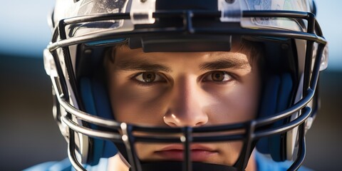 Fototapeta premium American football player head face portrait close up in helmet protection