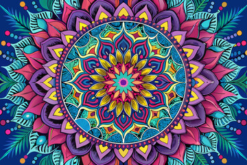 A beautifully crafted artistic mandala featuring vibrant and intricate patterns, presenting a rich tapestry of colors and shapes, perfect for decoration and design inspiration.
