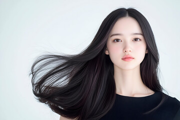 Young Woman with Flowing Hair and Gentle Expression