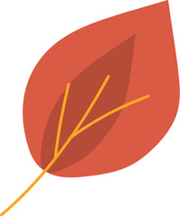 Dry herbarium birch leaf. Red dry leaf of autumn tree. Simple color cozy illustration. Hand drawn cartoon vector isolated on white background