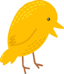 Little yellow canary bird. Bright songbird. Simple color cozy illustration. Hand drawn cartoon vector isolated on white background
