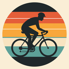 Fototapeta premium cat paw print Retro Cyclist Silhouette with Sunset Gradient and Vintage Colors
