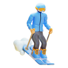 Obraz premium Dynamic 3D People in Skiing Snowboarding Render