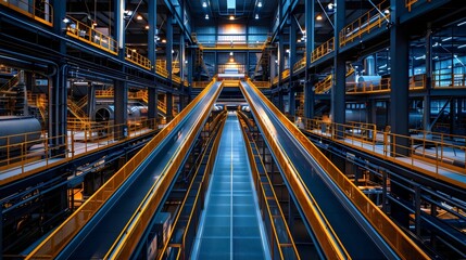 Fototapeta premium A large industrial building with a conveyor belt running through it