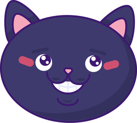 Well groomed cat with dark fur shows perfect white teeth. Pet health. Element for design of pet store or vet clinic. Simple solid detail vector isolated on white background