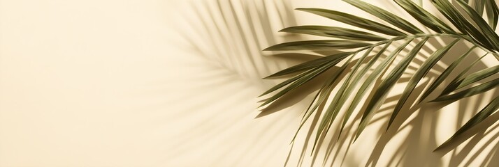 Fototapeta premium Palm leaves shadow on beige background, freeze motion