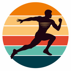 Retro Football Player Silhouette Vibrant Sunset Colors & Dynamic Action