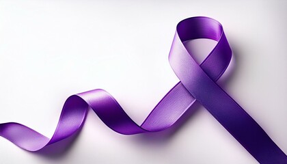 International Epilepsy Day. Purple ribbon on white background. Alzheimer's disease, Pancreatic cancer, Hodgkin's Lymphoma awareness. World Lupus Day and world cancer. Banner. copyspace