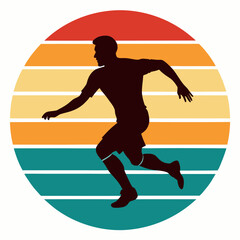 Retro Football Player Silhouette Vibrant Sunset Colors & Dynamic Action