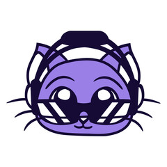 Cute Little Cat Pet Animal Kitten Head Enjoy Music DJ Cool Face Headphone Sunglasses Party Night Listen Loud Bass Sound Dancing Clubber Raver Comic Cartoon Fun Disco Club Band Concert Techno Discothek