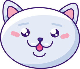 Head of cheerful contented kitten. Good mood pet. Element for design of pet store or vet clinic. Simple solid detail vector isolated on white background