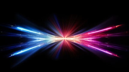 Abstract Neon Light Streaks on Black Background with Copy Space