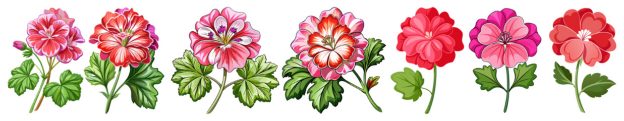 Vibrant Pink Geranium Flowers with Green Leaves Illustration - illustration of vibrant pink geranium flowers surrounded by lush green leaves. Perfect for botanical, floral, and nature-themed designs.