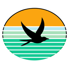 Retro Sunset Bird Silhouette 1980s-Inspired Vector Art