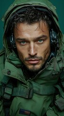 Fototapeta premium Close-up Portrait of a Handsome Man in a Green Jacket