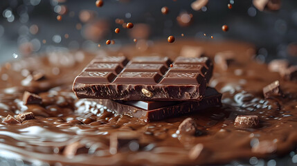 Chocolate Bar with Dripping Melted Chocolate - Realistic Image