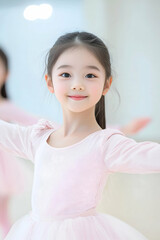 Young Ballerina in Dance Class with Joyful Expression and Graceful Pose