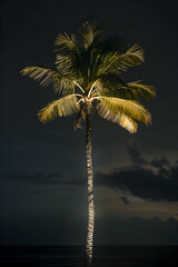 Serene Night on a Moonlit Beach with Palm Trees and a Glowing Full Moon 